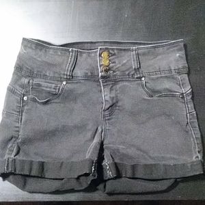 High-waisted lifting faux-denim shorts